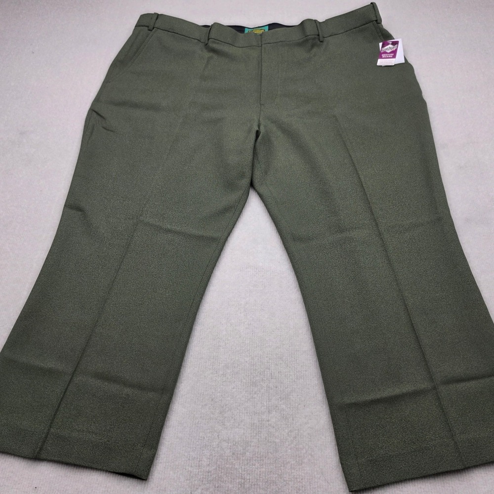 NWT Haggar Dress Pants Men 48x26 Olive Green Moisture Wicking Flat Front